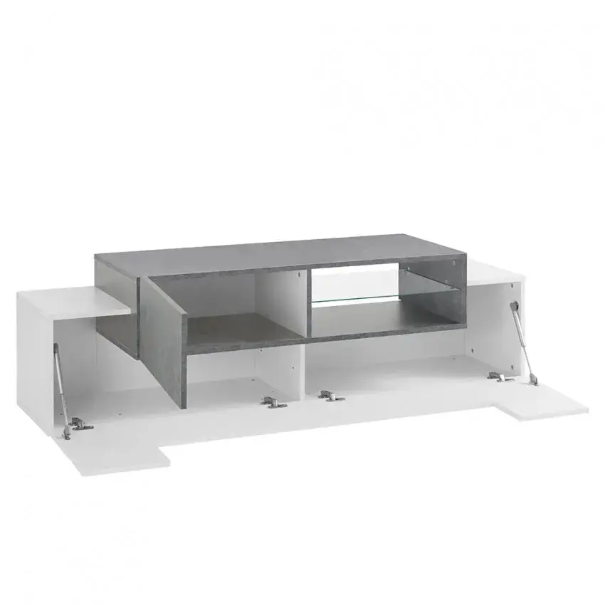 Porta TV Moderno NEW CORO con 2+1 ante battenti, ripiano in vetro bianco ardesia - Image 3