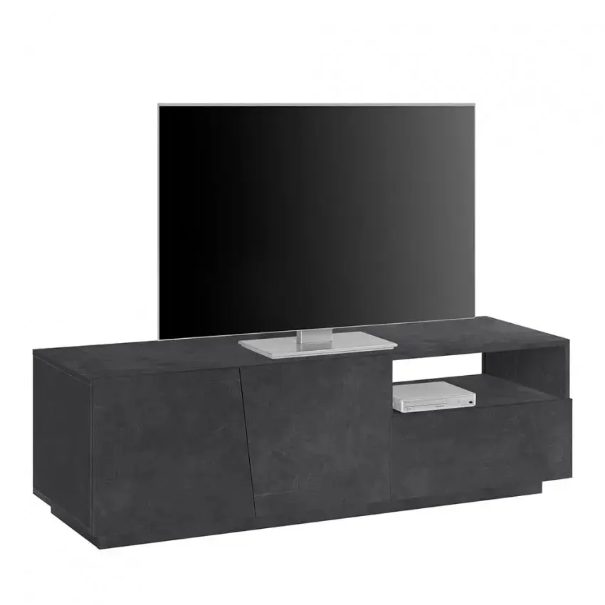 Porta TV Moderno con 2 Ante Battenti e 1 Cassetto - Modello VEGA, Colore Ardesia da 150 cm - Image 2