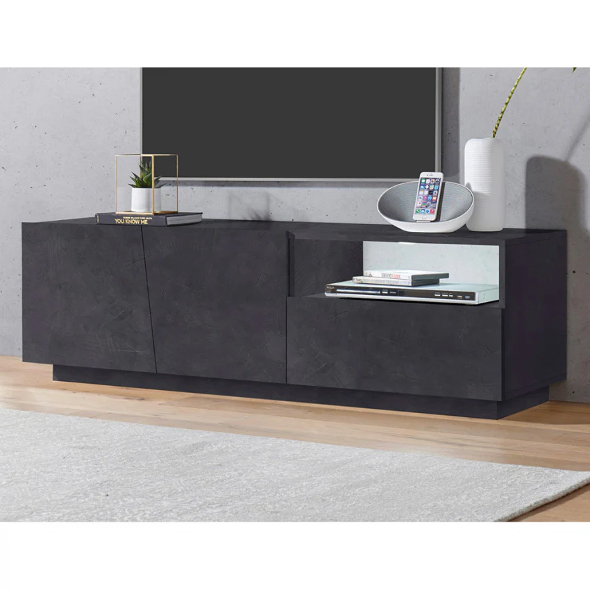 Porta TV Moderno con 2 Ante Battenti e 1 Cassetto - Modello VEGA, Colore Ardesia da 150 cm - Image 4