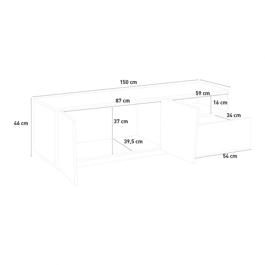Porta TV Moderno con 2 Ante Battenti e 1 Cassetto - Modello VEGA, Colore Ardesia da 150 cm - Image 5