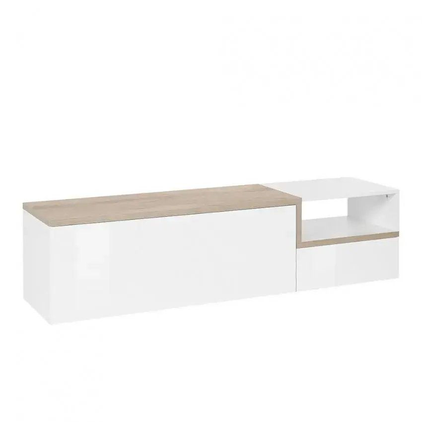 Porta TV moderno ZET 160 con 1 grande anta ribalta e 1 piccola anta ribalta, colore bianco acero pereira - Image 2