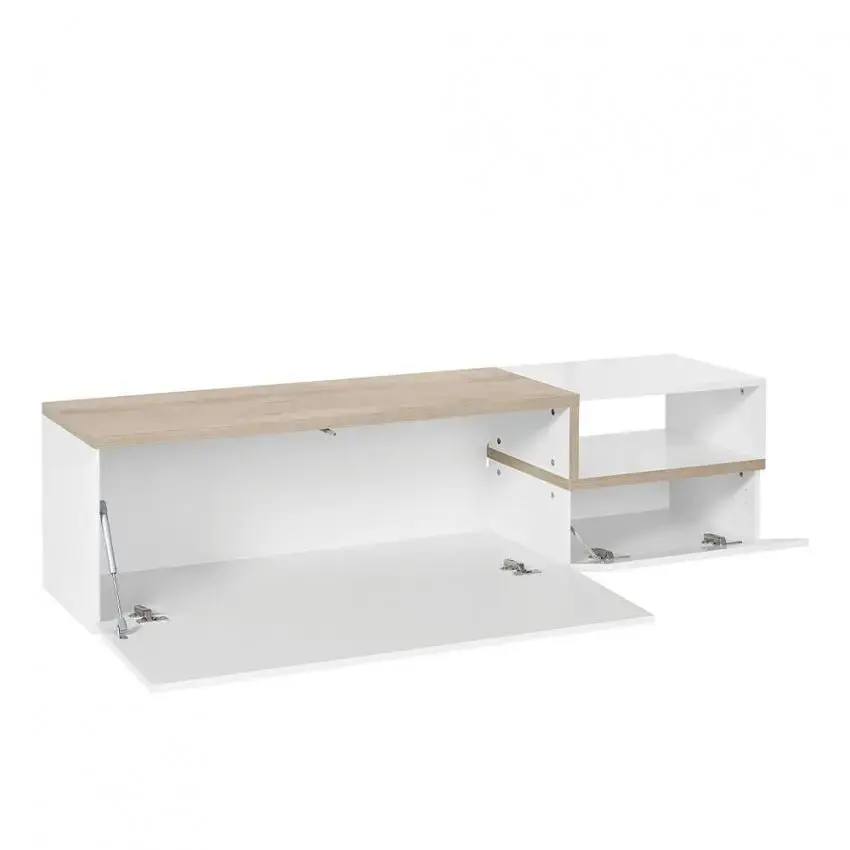 Porta TV moderno ZET 160 con 1 grande anta ribalta e 1 piccola anta ribalta, colore bianco acero pereira - Image 3