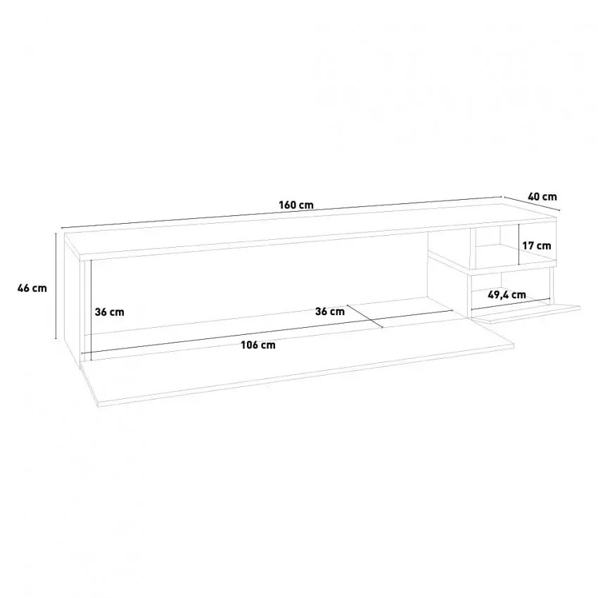 Porta TV moderno ZET 160 con 1 grande anta ribalta e 1 piccola anta ribalta, colore bianco acero pereira - Image 4