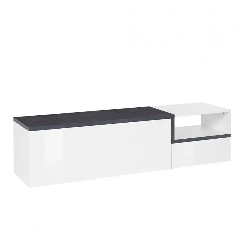 Porta TV ZET 160 - Moderno, 1 Grande Anta Ribalta, 1 Piccola Anta Ribalta, Bianco Ardesia - Image 2