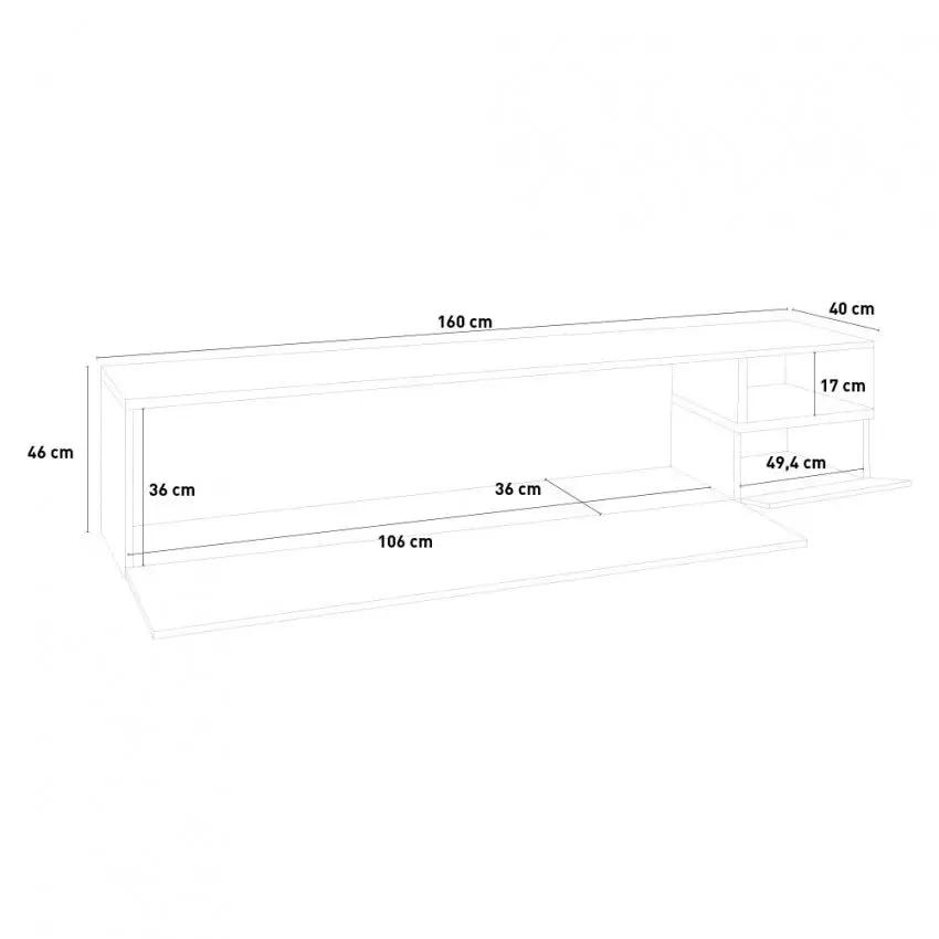 Porta TV ZET 160 - Moderno, 1 Grande Anta Ribalta, 1 Piccola Anta Ribalta, Bianco Ardesia - Image 4