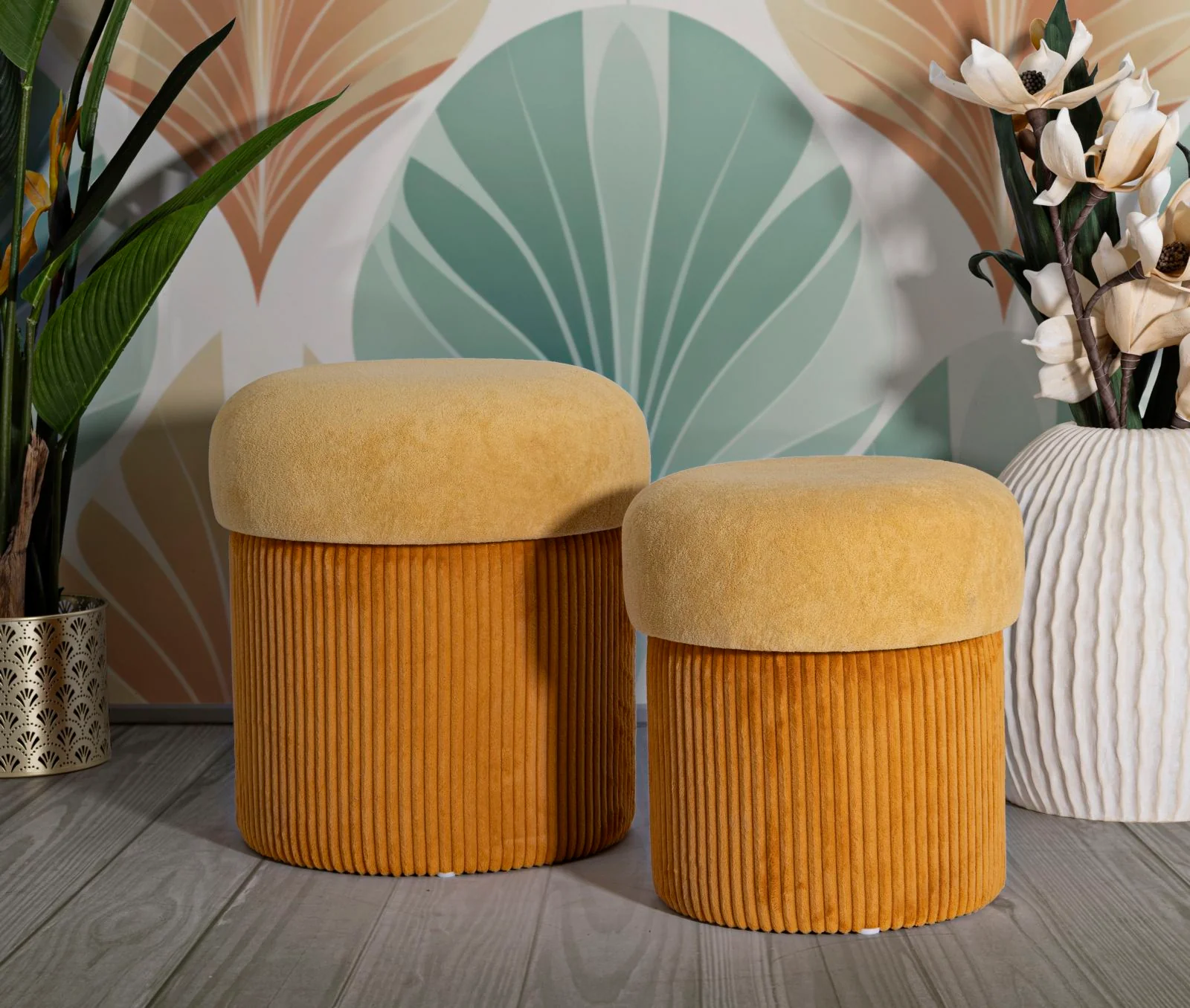 Puff C/Contenitore Aspen Senape Set 2 Pz Ø 42X44-35X37 - Image 7
