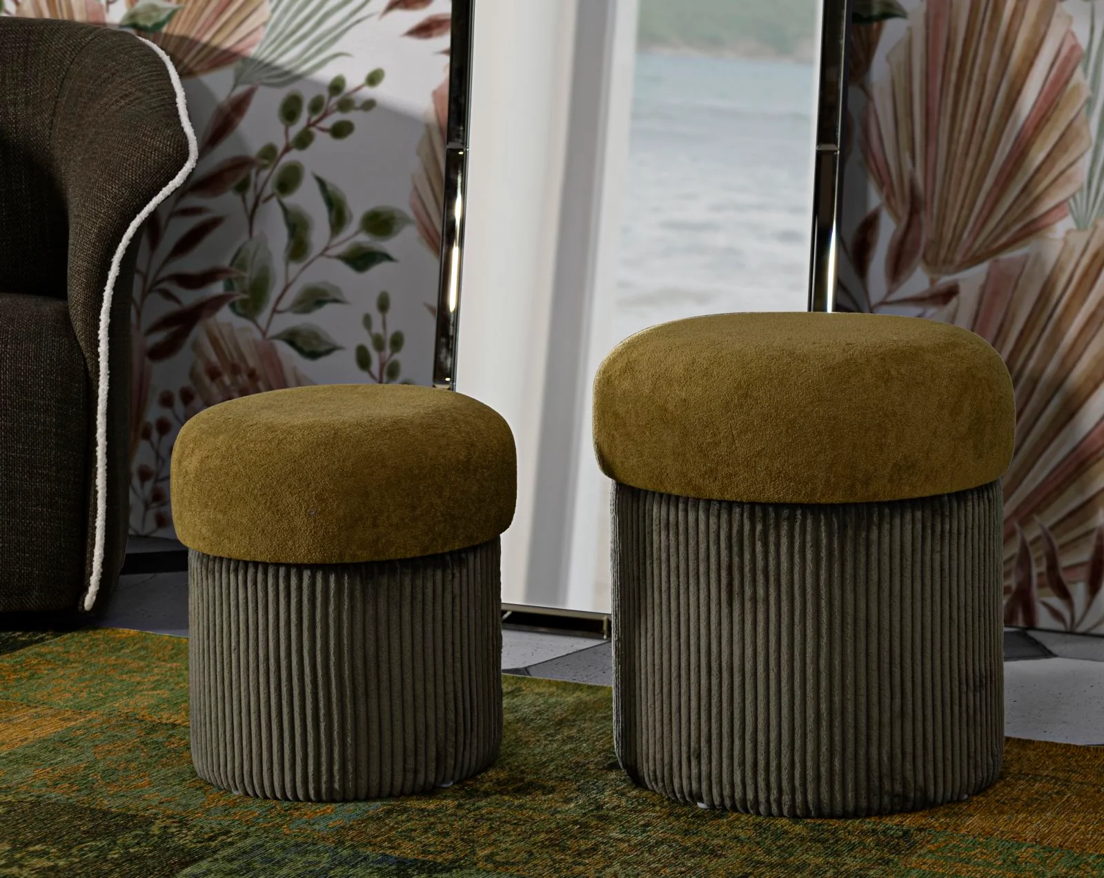 Puff C/Contenitore Aspen Verde Set 2 Pz Ø 42X44-35X37 - Image 7