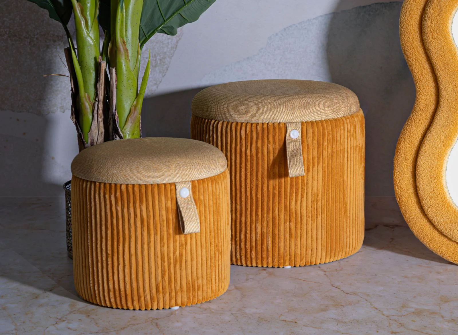 Puff C/Contenitore Bolzano Senape Set 2 Pz Ø 38X38-32X28 - Image 9