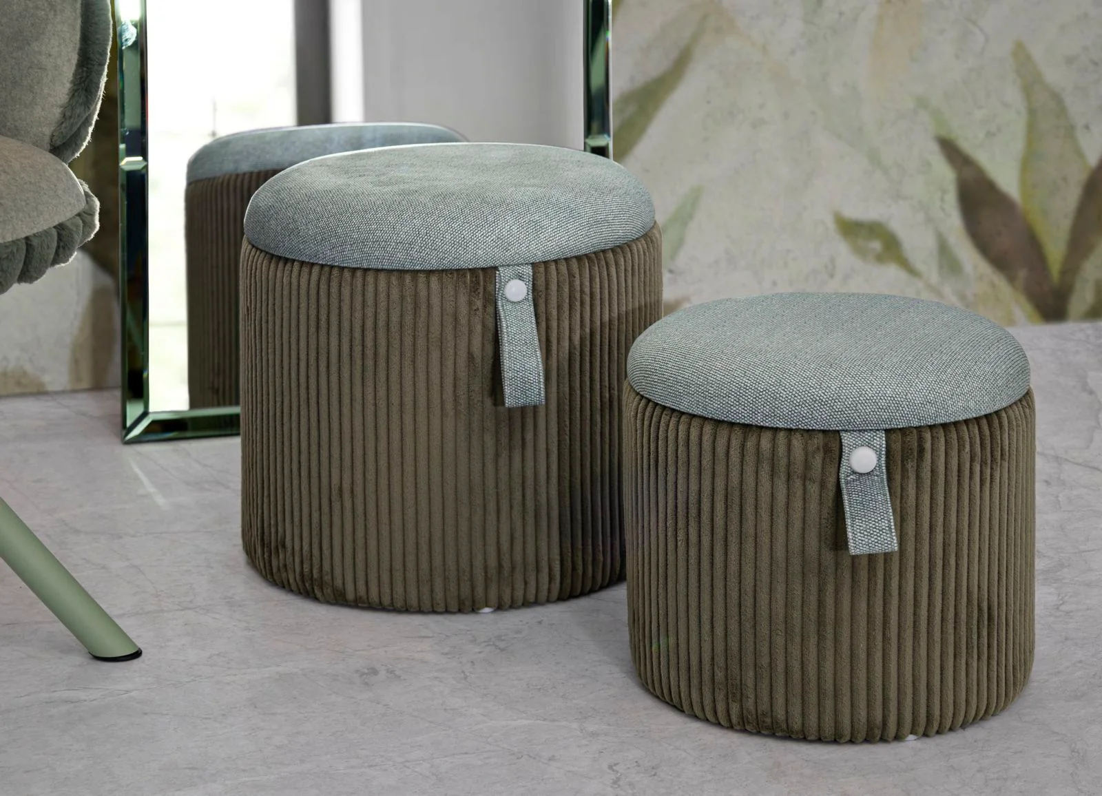 Puff C/Contenitore Bolzano Verde Set 2 Pz Ø 38X38-32X28 - Image 8