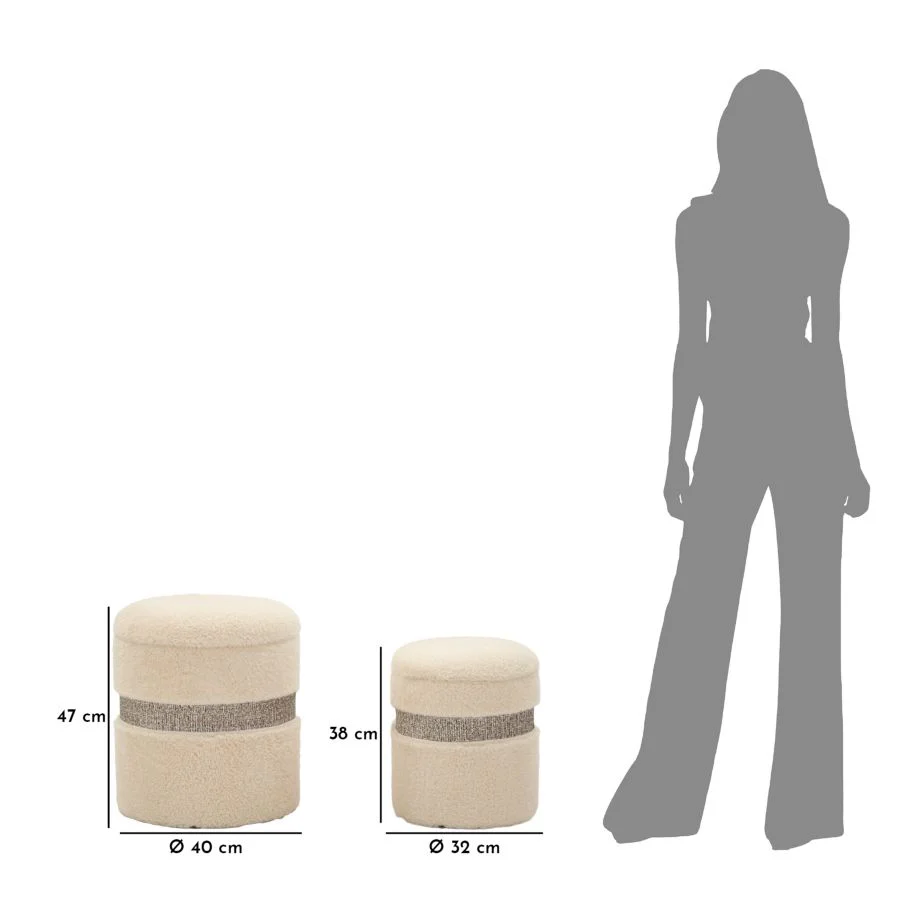 Puff C/Contenitore Saint-Moritz Crema Set 2 Pz Ø 40X47-32X38 - Image 10