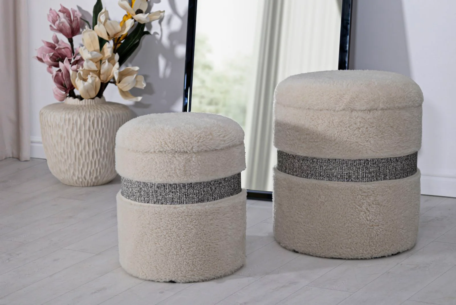 Puff C/Contenitore Saint-Moritz Crema Set 2 Pz Ø 40X47-32X38 - Image 9