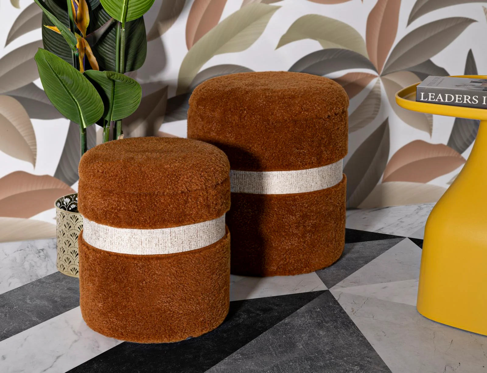 Puff C/Contenitore Saint-Moritz Marrone Set 2 Pz Ø 40X47 - Image 9