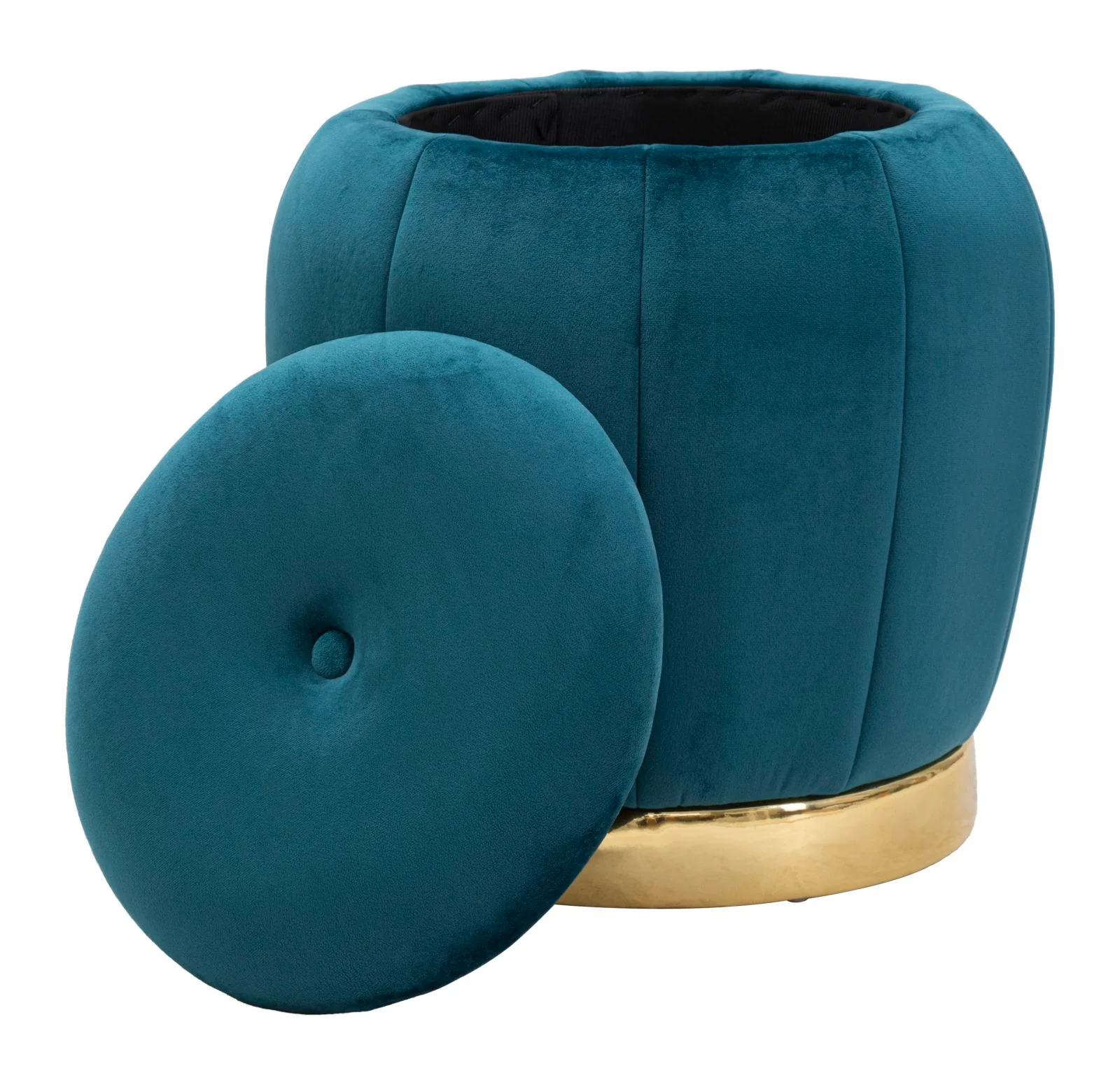Pouf Contenitore Paris in Velluto Ottanio e Oro - Ø 43x43 cm - Image 5