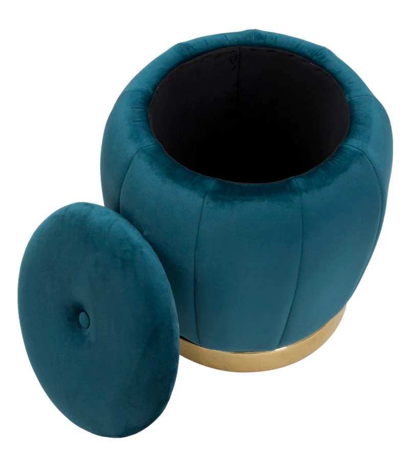 Pouf Contenitore Paris in Velluto Ottanio e Oro - Ø 43x43 cm - Image 6
