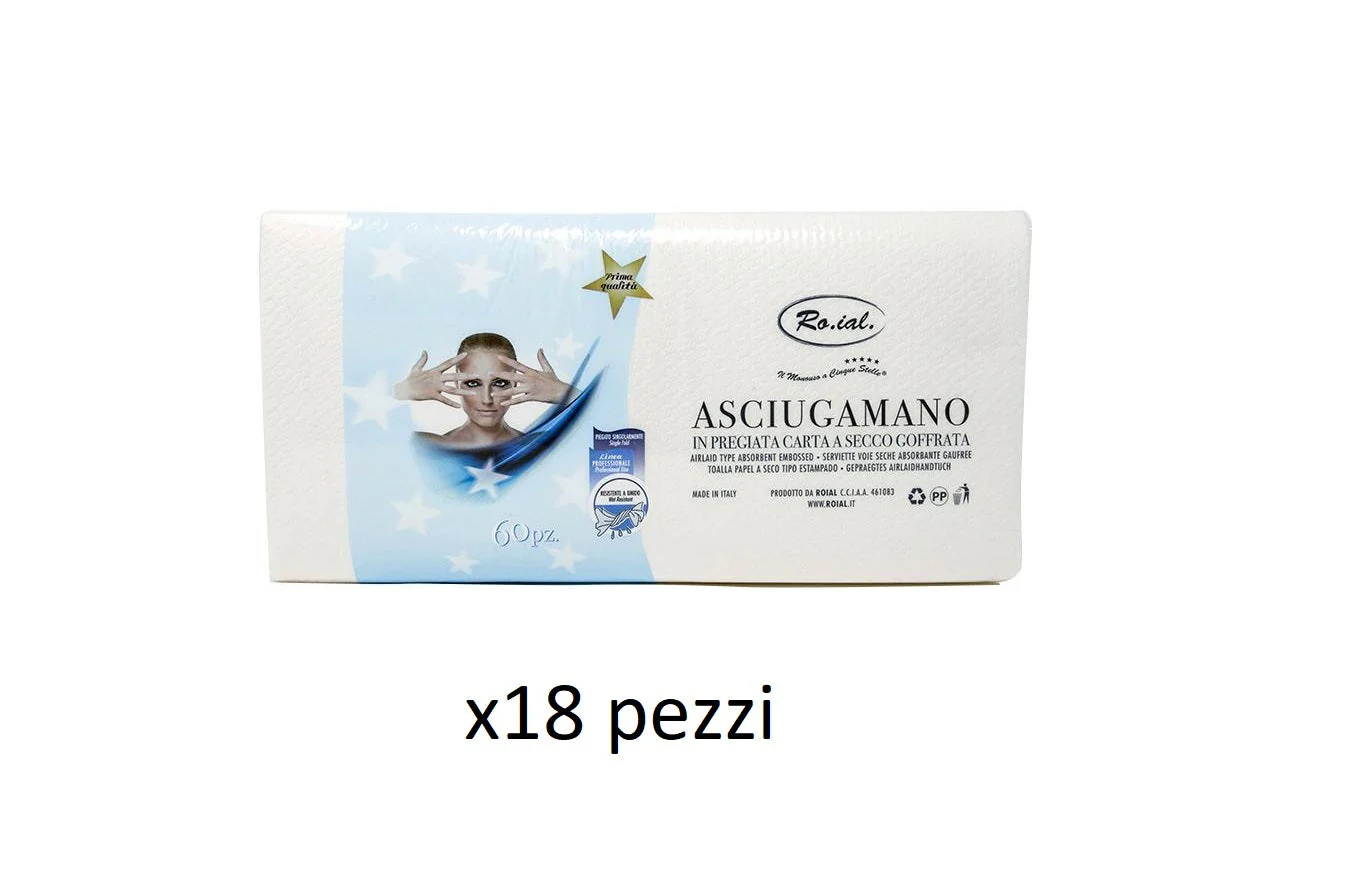 RO.IAL. ASCIUGAMANO CARTA RIPIEGATI 1080 PZ ASCIUGAMANI DA 60 PEZZI X 18 CONFEZIONI