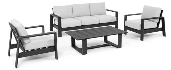 Salotto alluminio Set Bally – 4 pezzi, cuscini sfoderabili, struttura resistente, grigio