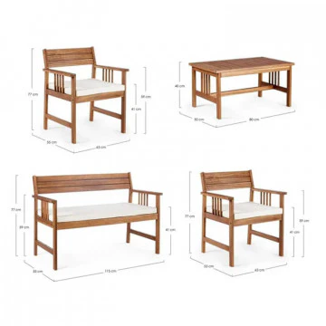 Set salotto Bali con cuscini in legno di acacia - Image 2