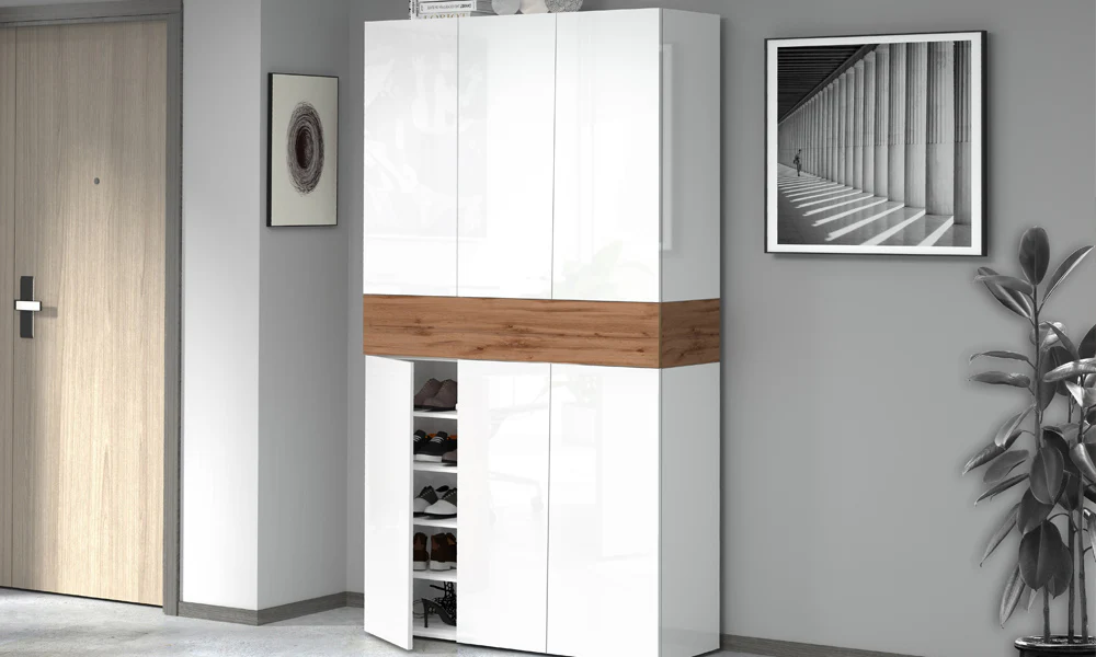 Scarpiera SAVONA 6 ante - Fino a 60 paia, bicolore bianco/rovere Made in Italy
