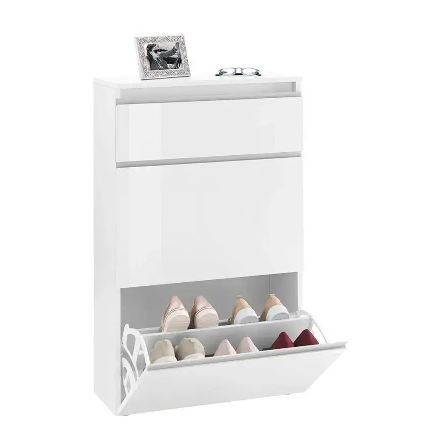 Scarpiera Moderna MAGIC a 2 ante battenti e 1 antina ribalta, colore bianco laccato - Image 3