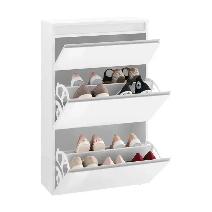 Scarpiera Moderna MAGIC a 2 ante battenti e 1 antina ribalta, colore bianco laccato - Image 4