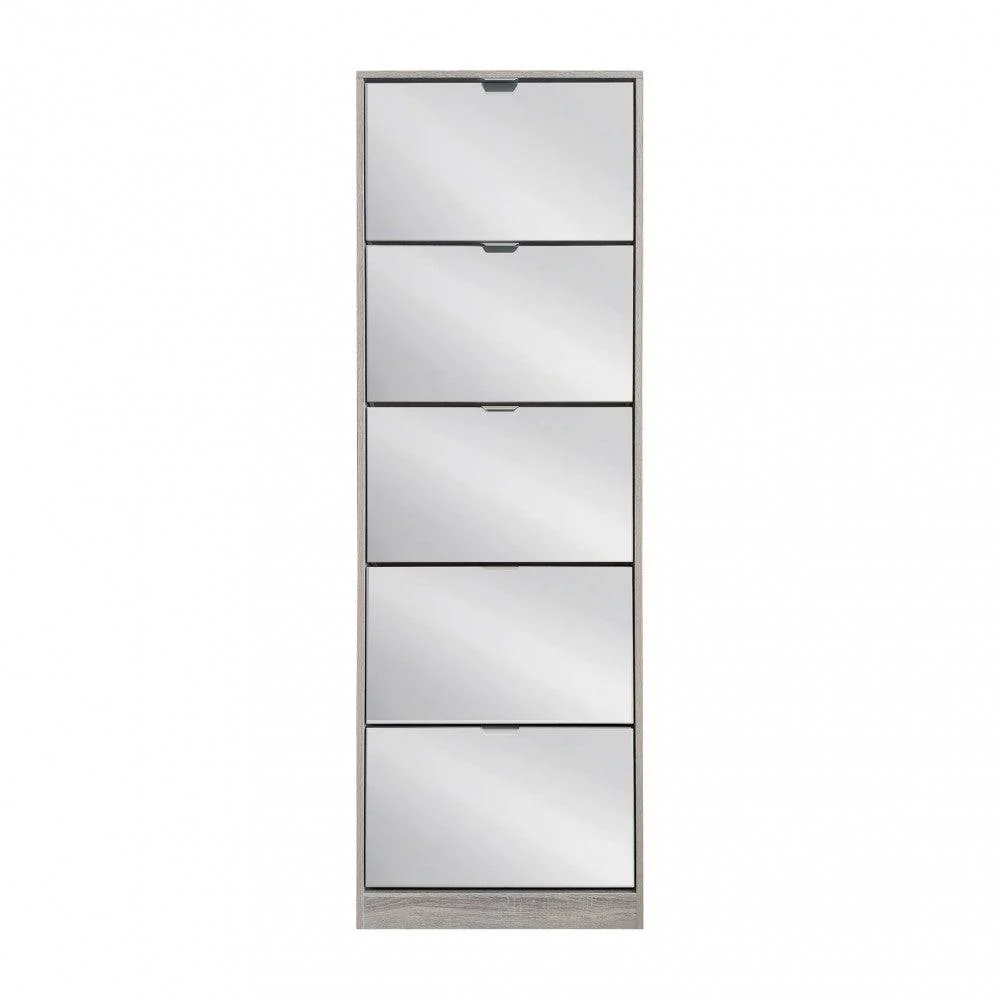 Scarpiera Susie Grigia con 5 Ante in Legno e Specchio - 60x24x180cm