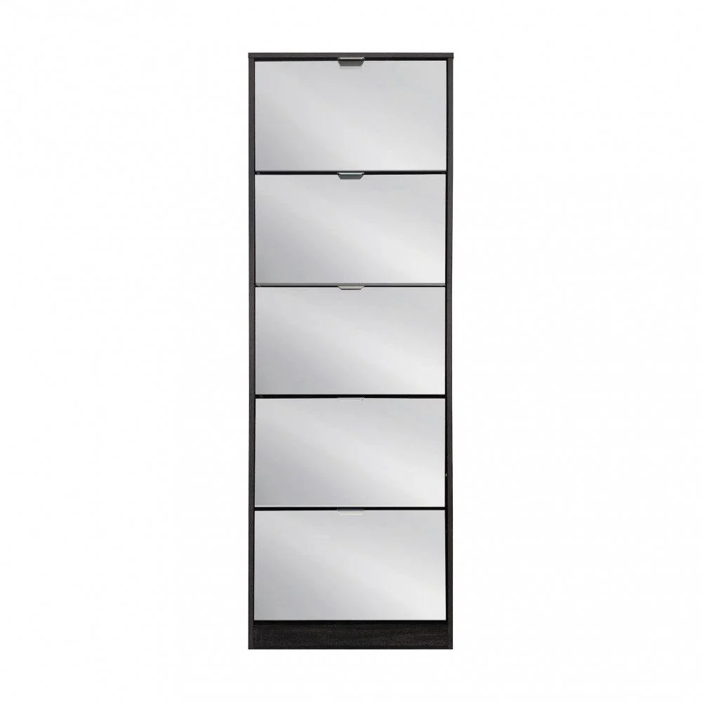 Scarpiera Susie: 5 Ante Legno Grigio Scuro, Specchio Incorporato