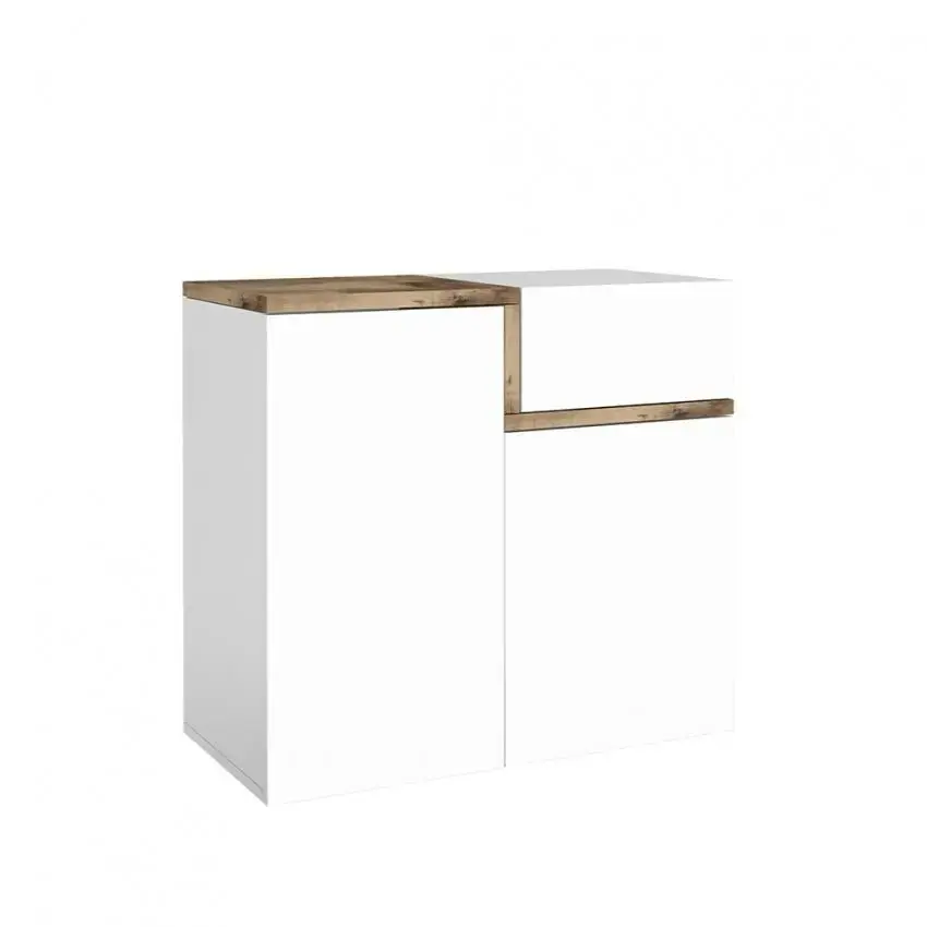 Scarpiera moderna ZET con 2 ante battenti e 1 anta ribalta - Colore bianco acero pereira - Image 2