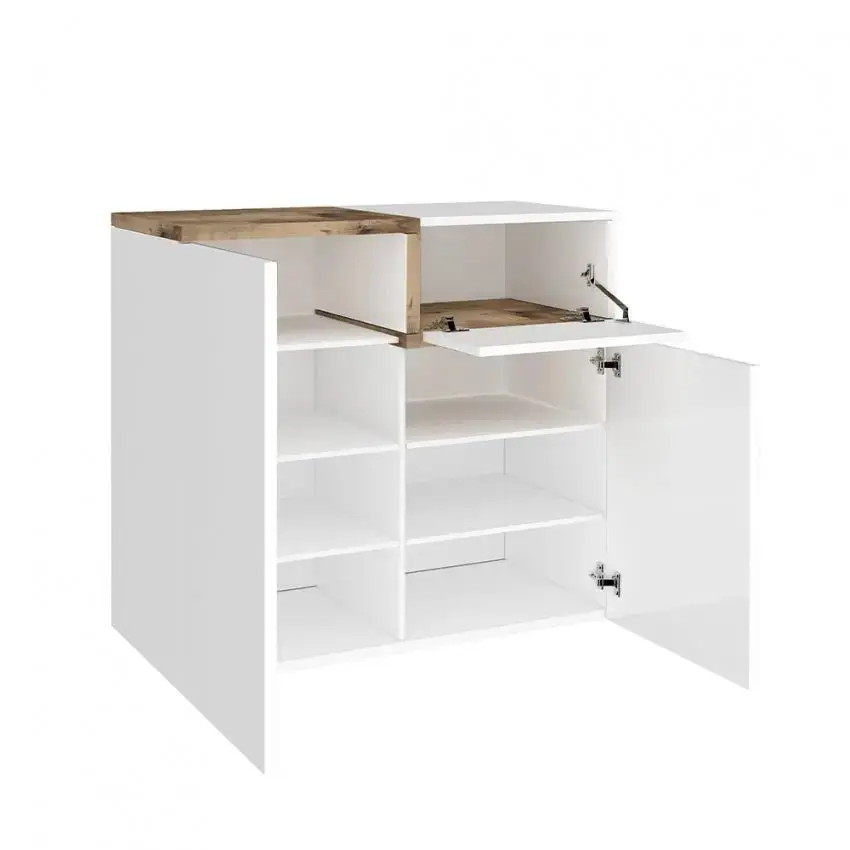 Scarpiera moderna ZET con 2 ante battenti e 1 anta ribalta - Colore bianco acero pereira - Image 3