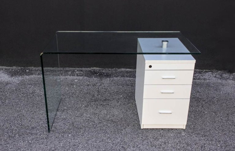 Scrivania B-Desk con cassettiera in vetro curvato L.125,5 P.65 H.74,5 - Image 2