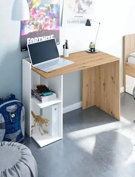 Scrivania ad angolo reversibile rovere nodi-bianco - Image 2