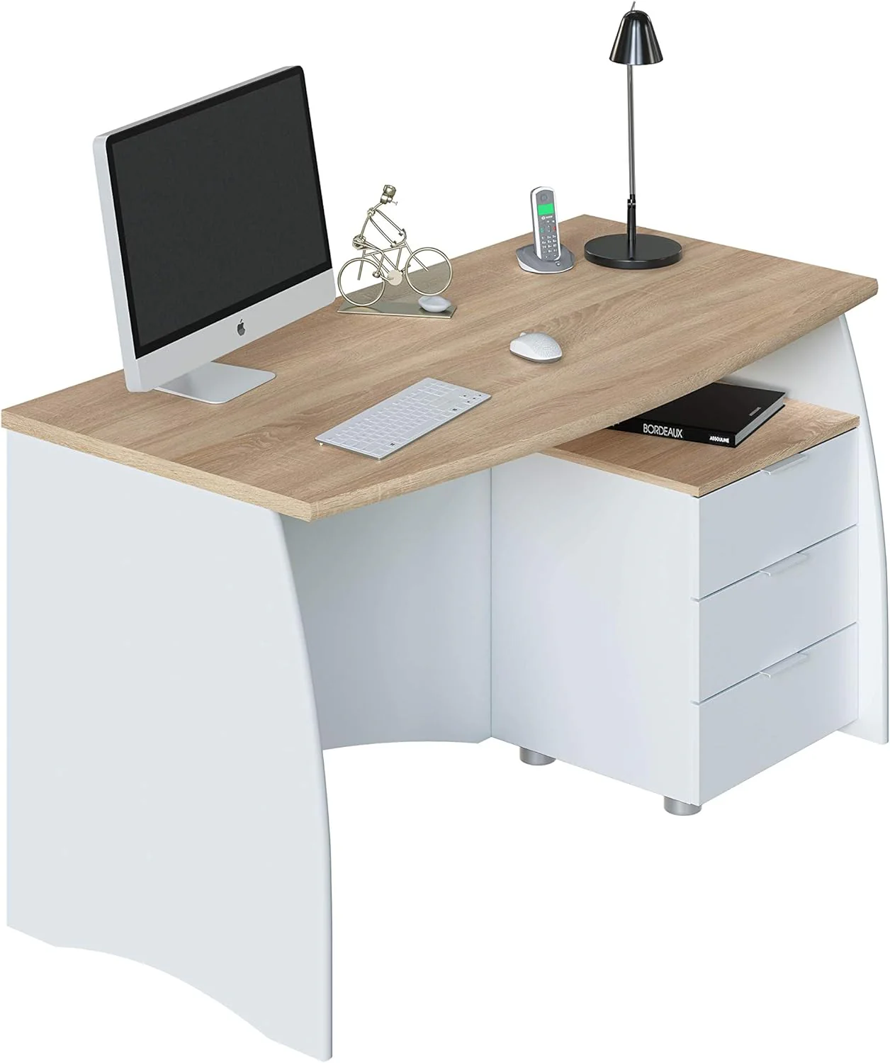 Scrivania Estil 138x67x75 cm con cassetti in bianco e rovere canadese - Image 2