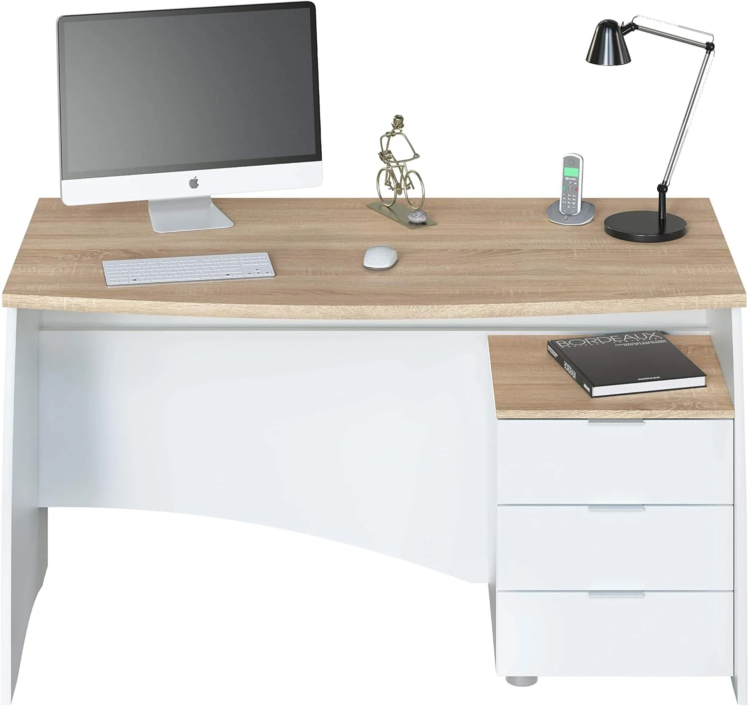 Scrivania Estil 138x67x75 cm con cassetti in bianco e rovere canadese - Image 3