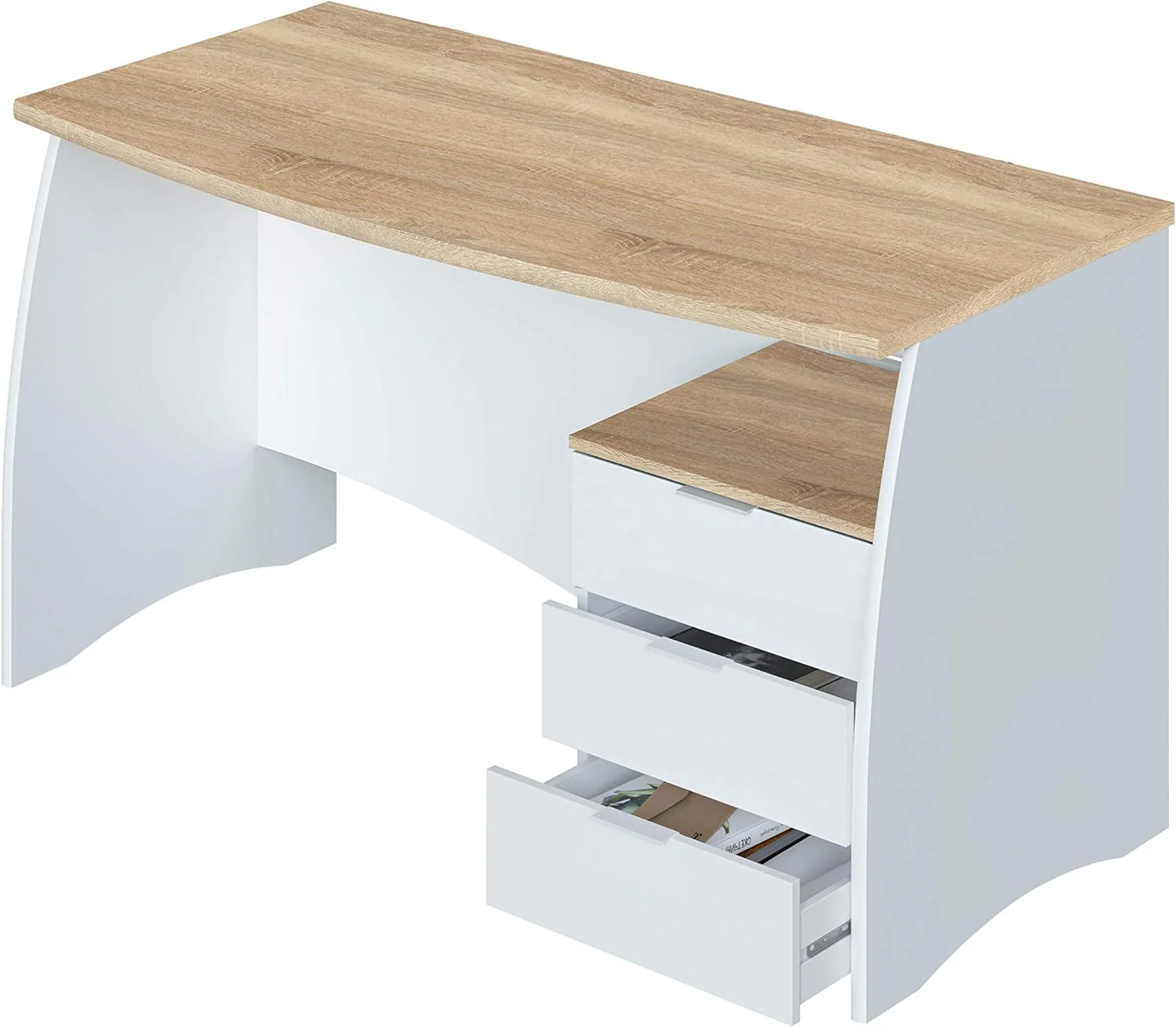 Scrivania Estil 138x67x75 cm con cassetti in bianco e rovere canadese - Image 4