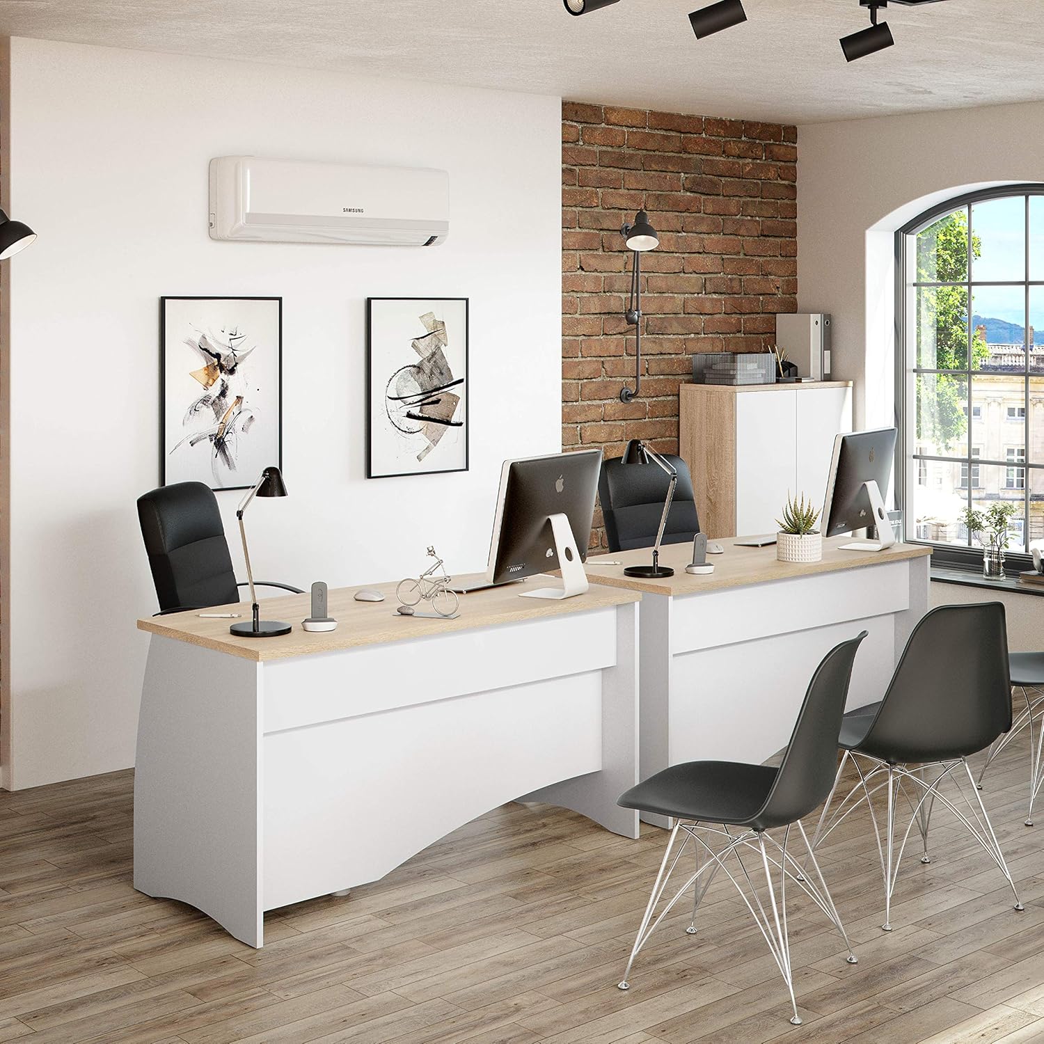 Scrivania Estil 138x67x75 cm con cassetti in bianco e rovere canadese - Image 6