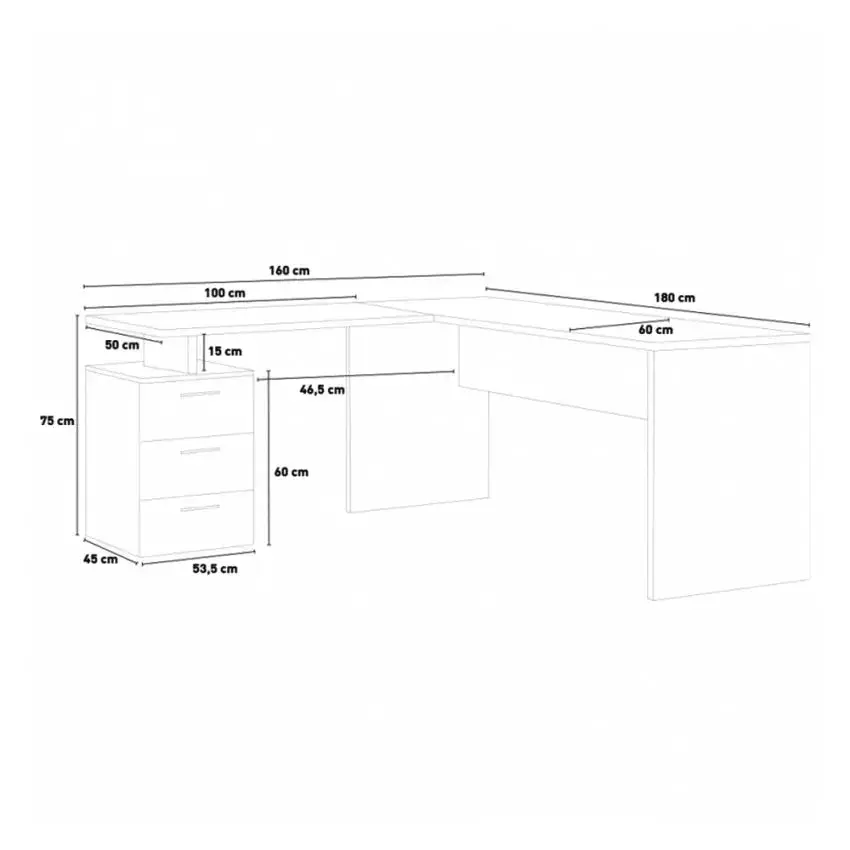 Scrivania Angolare New Selina 180-160 x 60 x 75 cm in Rovere - Image 11
