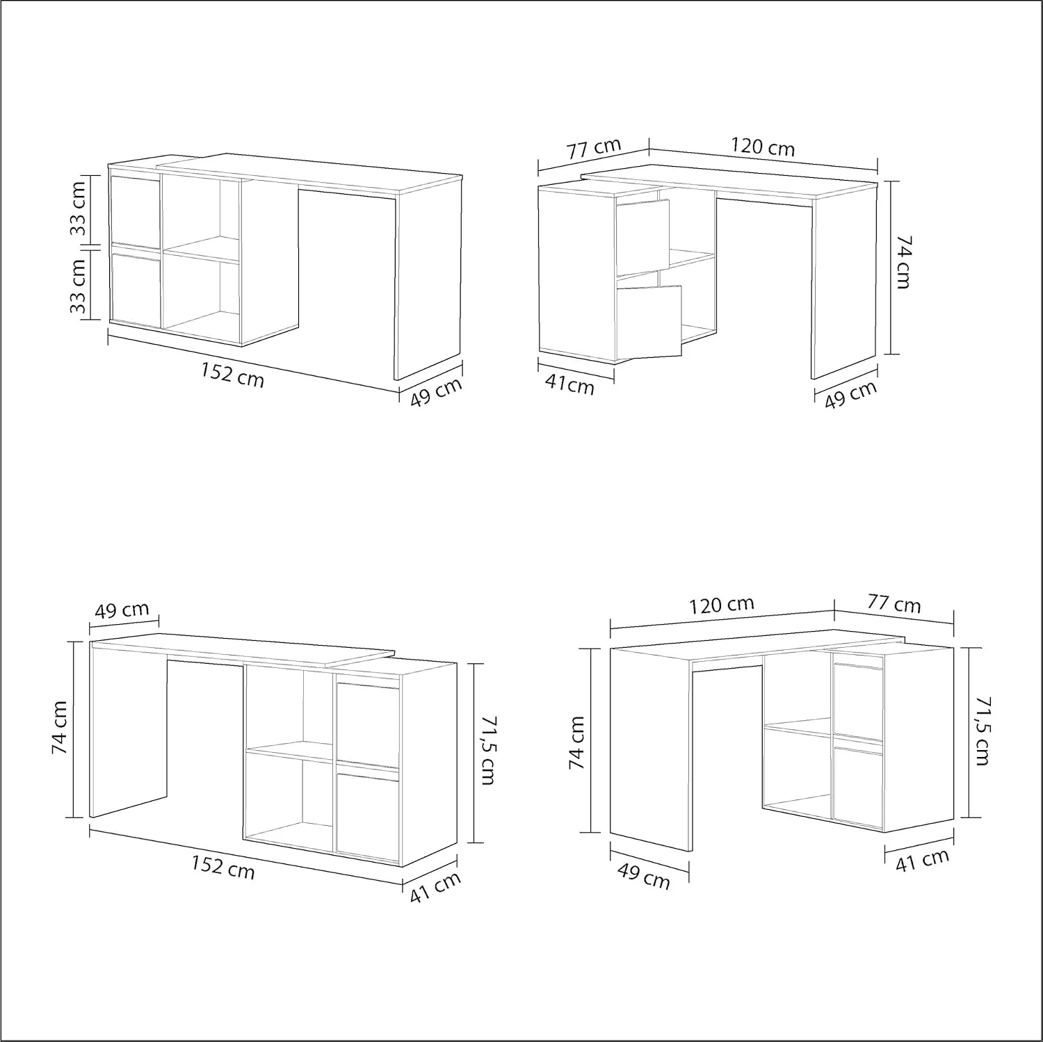 Scrittoio reversibile bianco pluriposizione - 120x49x78 cm regolabile - Image 8