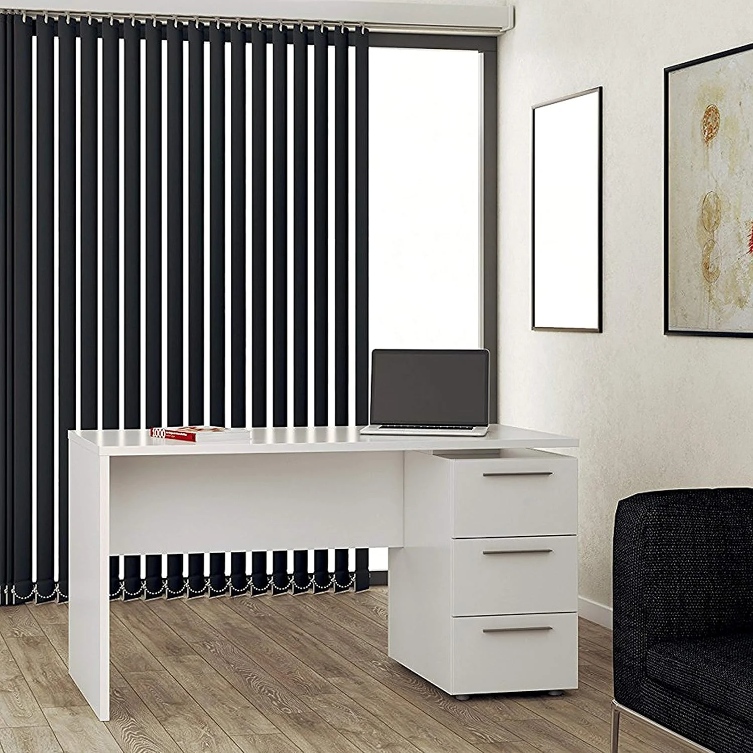 Scrivania 3 cassetti bianco lucido 138x60x74 cm - Image 5