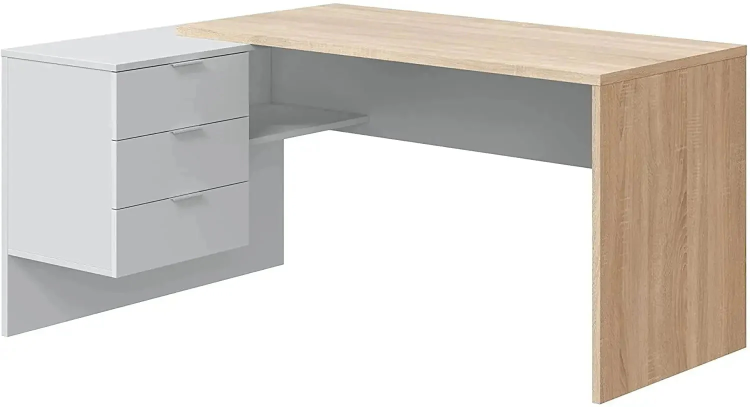 Scrivania reversibile in laminato rovere con cassettiera bianca - Image 3