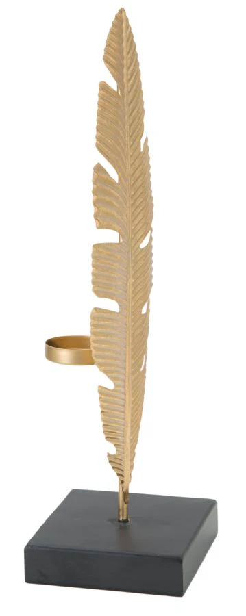 Scultura Elegante con Porta Candela Foglia cm 10x10x34 - Image 2