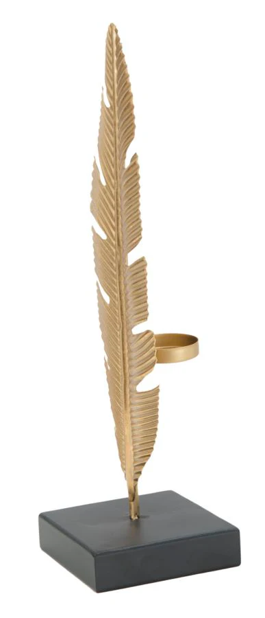 Scultura Elegante con Porta Candela Foglia cm 10x10x34 - Image 3