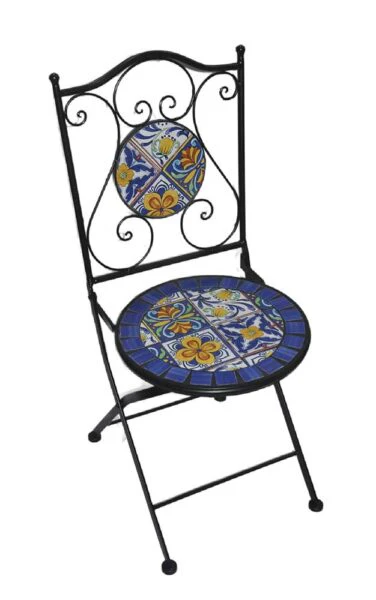 Sedia Pieghevole da Esterno Blu Makari – Struttura in Ferro e Mosaico in Ceramica