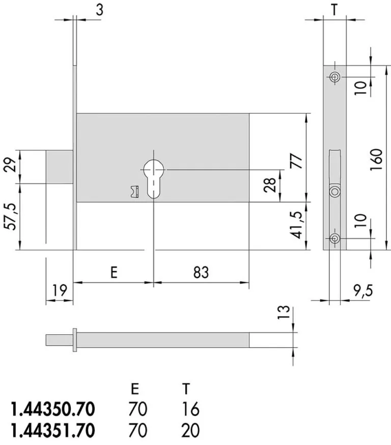 Serratura a Cilindro per Fasce E.70 - Scatola 77MM con Rivestimento in Zinco - Image 2