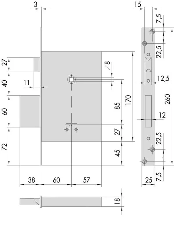 Serratura da Infilare a Doppia Mappa con 4 Mandate E.60 in Acciaio Satinato - Image 2