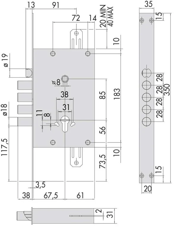 Serratura Doppia Mappa E.67 con Chiave di Cantiere e Accessori Inclusi - Image 2