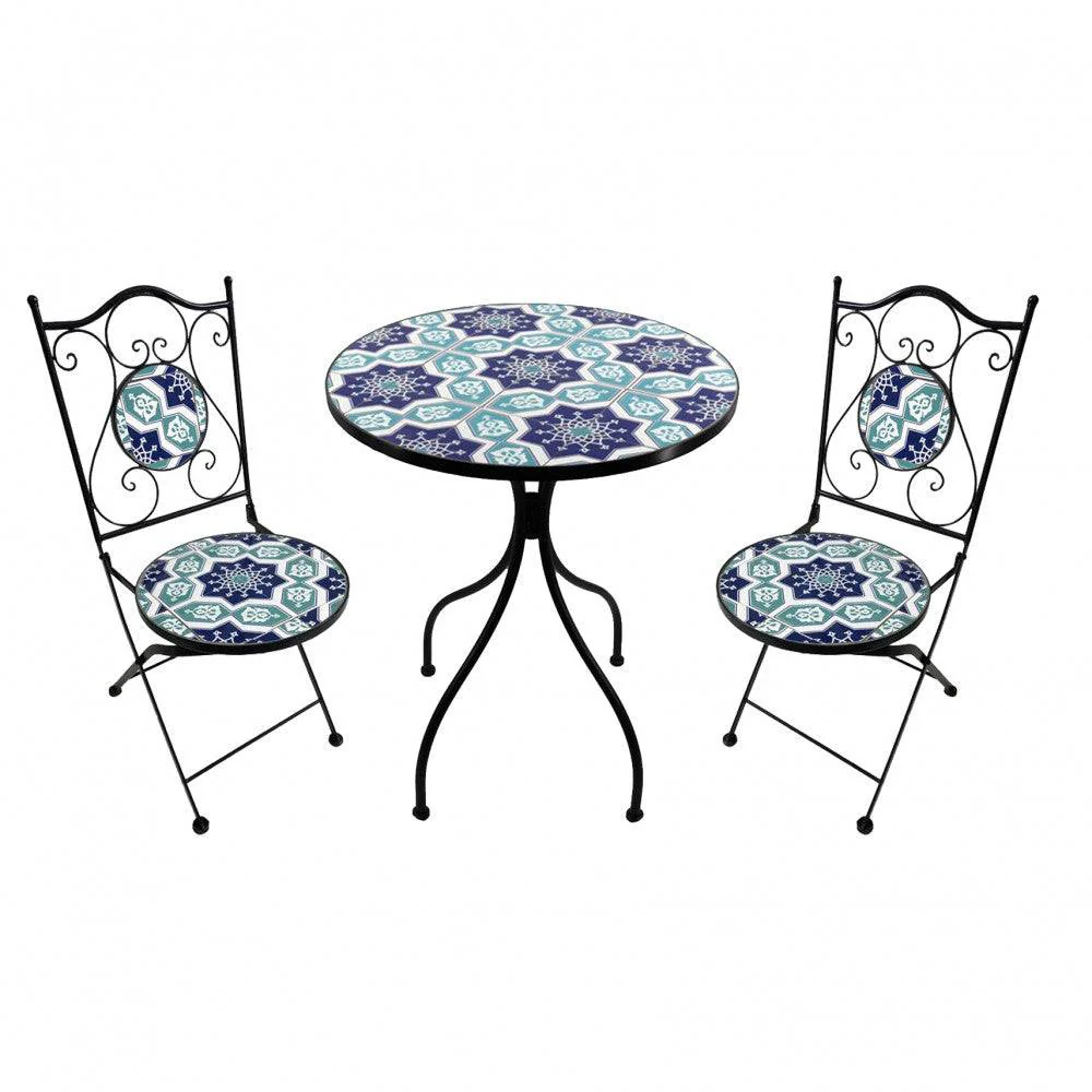 Set 2 Sedie e Tavolo Mors, Design Moderno Ø 60, Finitura Antracite