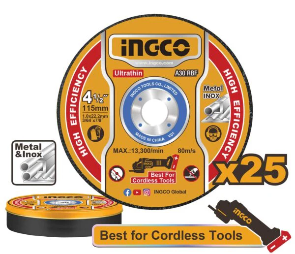 Set 25 dischi abrasivi 115mm x 1,0mm – Taglio acciaio e metallo, box da 25