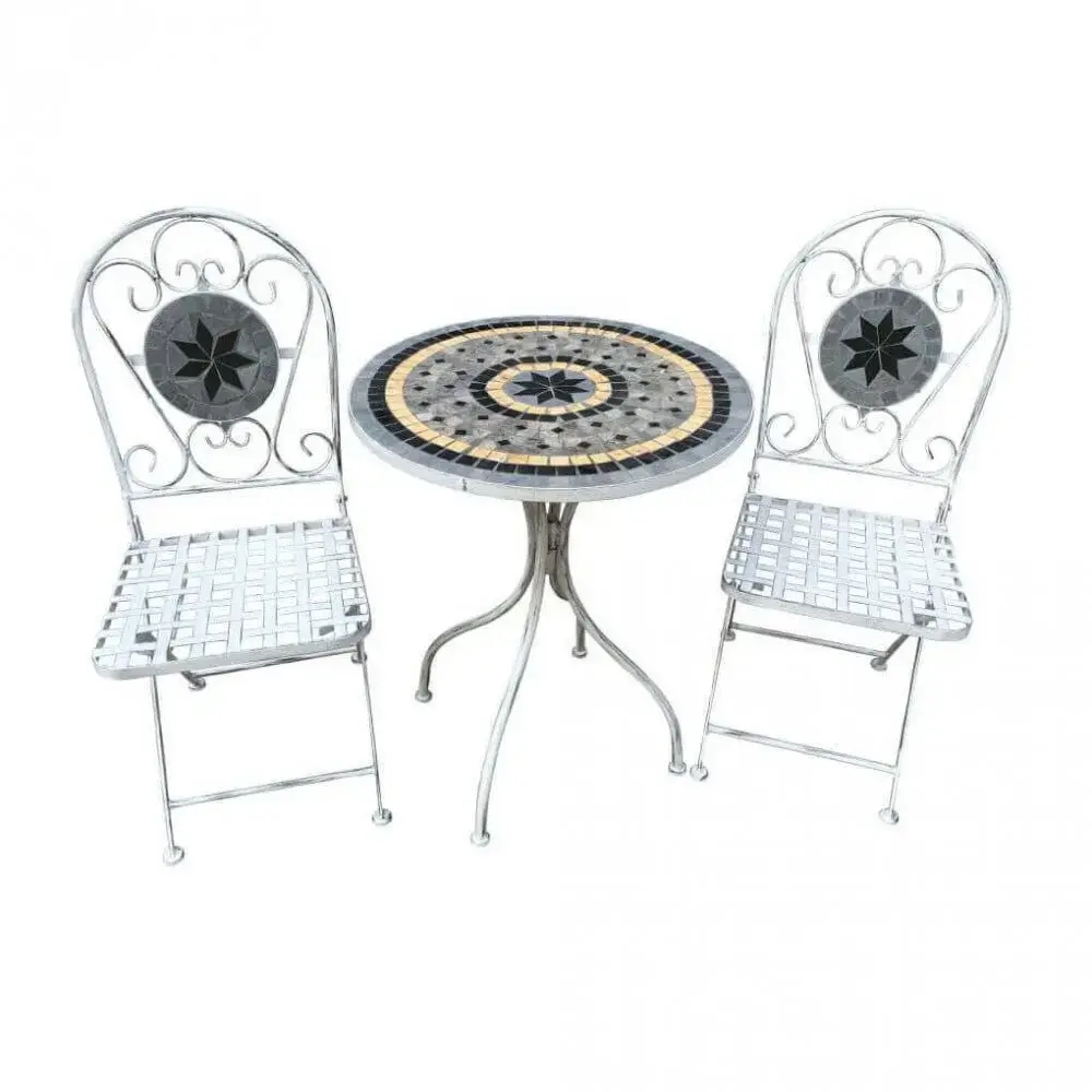 Set Bistro Alison 3 pezzi: Bianco Antico Tavolo cm 60x72, Sedie cm 36x35x91