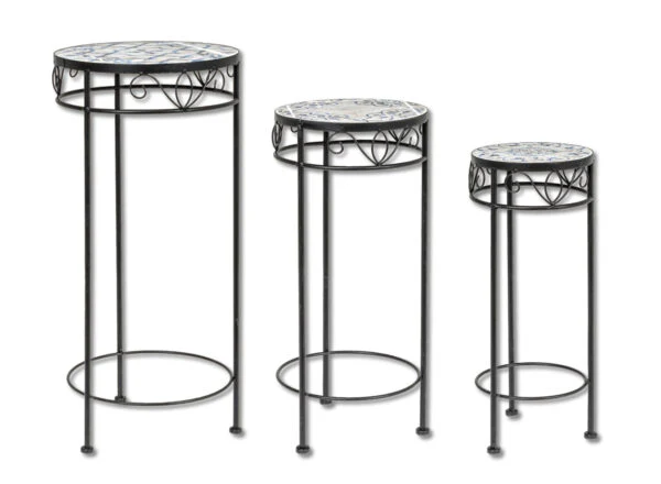 Set 3 Tavolini da Esterno in Ferro e Ceramica – Modello Erice, Resistente e Elegante