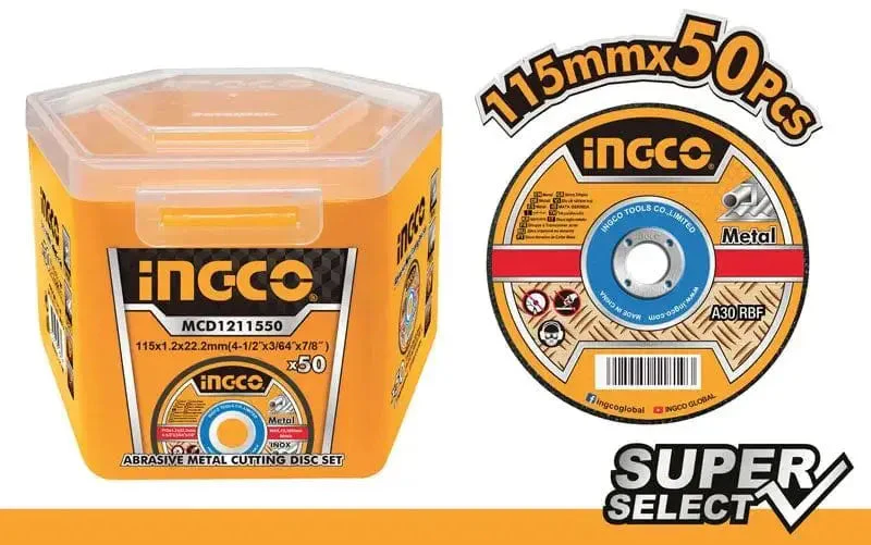 Set 50 dischi taglio per metallo e inox 115x1,2mm ingco