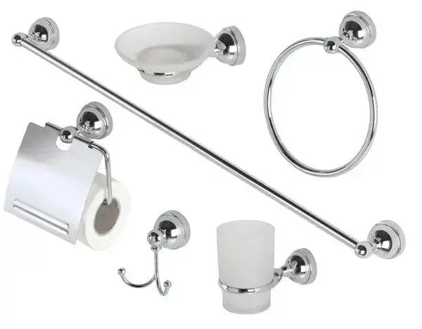 Set 6 accessori bagno cromo e vetro